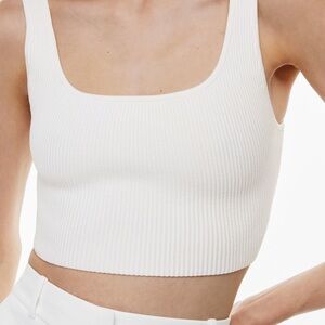 Aritzia Babaton White Ribbed Square Neck Crop Top